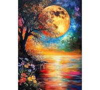 MEIYUDA Diamond Painting 5D Complet Lune, Peinture Diamant Adulte Diamond-Painting Nuit du lac, Diamond Painting Enfant Peinture Diamant Aquabeads pour Murale Décoration 30x40cm