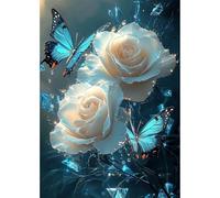 MEIYUDA Diamond Painting 5D Complet Papillon, Diamond Painting Peinture Diamant Adulte Diamond-Painting Fleurs, Diamond Painting Enfant Peinture Diamant Aquabeads pour Murale Décoration 30x40cm