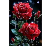 MEIYUDA Diamond Painting 5D Complet, Peinture Diamant Adulte Diamond-Painting Rose rouge, Diamond Painting Enfant Peinture Diamant Diamond Painting Aquabeads pour Murale Décoration 30x40cm