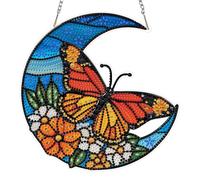 MEIYUDA Diamond Painting 5D Complet Pendentif Lune, Papillon Peinture Diamant Adulte Pendentif Attrape-Soleil, Hanging Diamond Painting Enfant Peinture pour Murale Décoration