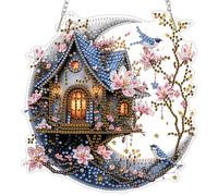 MEIYUDA Diamond Painting 5D Complet Pendentif Maison sur la lune, Peinture Diamant Adulte Pendentif Attrape-Soleil, Hanging Diamond Painting Enfant Peinture pour Murale Décoration