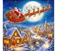 MEIYUDA Diamond Painting 5D Complet Traîneau du Père Noël Paysage enneigé, Kits de Peinture Diamant Adulte, Diamond Painting Enfant Peinture pour Murale Décoration 30x30cm