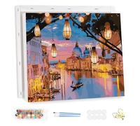 MEIYUDA Encadré Peinture par Numero Adulte Venise Nocturne, DIY Kit La lumière romantique, Pinceaux Peinture de Dessin de Pigment Acrylique, Loisirs Créatifs Adultes Decoration Maison Cadeau 40x30cm