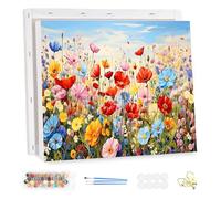 MEIYUDA Kit de peinture par numéros pour adultes avec cadre, 3 pinceaux et peinture acrylique, kit de bricolage peint à la main, motif de fleurs sauvages, cadeau et décoration de maison, 40 x 30 cm