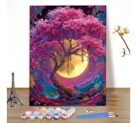 MEIYUDA Peinture par Numero Adulte, Arbre de Vie avec Lune Kit de Peinture à l'Huile sur Toile par Numéro, Paint by Numbers Decoration Maison Cadeau 40x50cm(sans Cadre)