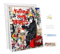 MEIYUDA Peinture par Numero Adulte avec Cadre Graffiti de la rue Monkey, DIY Peinture Acrylique pour Adultes Débutants Facile sur Toile Avec Peintures et Pinceaux Decoration Maison Cadeau 30x40cm
