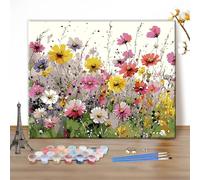 MEIYUDA Peinture par Numero Adulte, Fleurs sauvages Kit de Peinture à l'Huile sur Toile par Numéro, Decoration Maison Cadeau 50x40cm(sans Cadre)