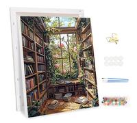 MEIYUDA Peinture par numéros adultes avec cadre paysage, bricolage bibliothèque kit de peinture à l'huile numérique sur toile, œuvre d'art pour la décoration de la maison cadeau 30 x 40 cm