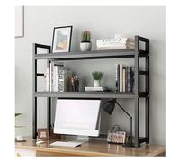 MEIZHITU Bibliothèque pour Salon Étagère De Bureau À 2 Niveaux, Cadre en Acier Et Support Rangement Bois, Petites Étagères Comptoir Étagère De Rangement(Black)