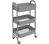 MEIZHITU Chariot De Plateau De Salon pour Salo Chariot De Rangement en Métal À 3 Niveaux sur roulettes, Peu Encombrant Et Durable, pour Cuisine, Maquillage, Salle De Bain, Bureau(Grey)