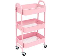 MEIZHITU Chariot De Plateau De Salon pour Salo Chariot De Rangement en Métal À 3 Niveaux sur roulettes, Peu Encombrant Et Durable, pour Cuisine, Maquillage, Salle De Bain, Bureau(Rosa)