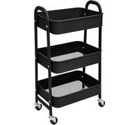 MEIZHITU Chariot De Plateau De Salon pour Salo Chariot De Rangement en Métal À 3 Niveaux sur roulettes, Peu Encombrant Et Durable, pour Cuisine, Maquillage, Salle De Bain, Bureau(Black)