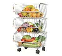 MEIZHITU Corbeille À Fruits en Acier Inoxydable for Chariot De Cuisine, Support Épais for Salon(3 Tier)