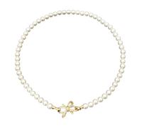 MEIZHITU Faux Collier De Perles Collier Avec Nœud De Perles For Femmes, Ras Du Cou En Strass Brillant, Exquis Mariage Fête Accessoires(10mm)