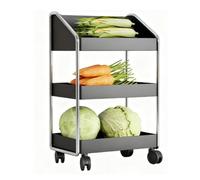 MEIZHITU Panier À Fruits À 3 Niveaux, Chariot De Rangement for Aliments De Cuisine avec roulettes, sur Pied(Black,64x22x40cm)