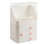 MEIZHITU Rangement Maquillage Boîte De Rangement Cosmétique en Plastique Coiffeuse De Bureau Maquillage Brosse Rouge À Lèvres Finition Étagère Rangement Produit de Beauté(White)