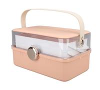 MEIZHITU Rangement Maquillage Boîte De Rangement De Maquillage En Plastique Boîte De Rangement De Cosmétiques Anti-poussière Avec Poignée Et Couvercle Pour Vanité Rangement Produit de Beauté(Rosa)