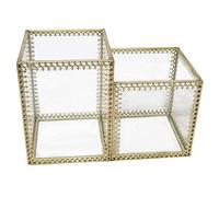 MEIZHITU Rangement Maquillage Cadre Doré Boîte De Rangement Cosmétique Porte-Pinceau De Maquillage en Verre De Bureau Organisateur De Maquillage Rangement Produit de Beauté