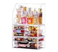 MEIZHITU Rangement Maquillage Organisateur De Soins De La Peau Boîte De Rangement Transparente pour Cosmétiques avec Couvercle Coiffeuse De Salle De Bain Bureau Rangement Produit de Beauté