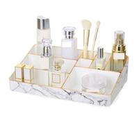 MEIZHITU Rangement Maquillage Présentoir De Maquillage En Acrylique Blanc Avec Texture En Marbre Et Bords Métalliques Pour Ranger Cosmétiques, Maquillage Et Accessoires Rangement Produit de Beauté