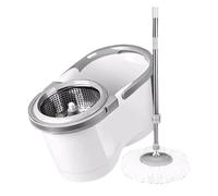 MEIZHITU Serpillière pour Cuisine Maison Ensemble Serpillère Rotative Et Seau avec Essoreuse pour Le Nettoyage des Sols, Seau pour Serpillère, Utilisation Humide Ou Sèche pour Nettoyage Tous(White)