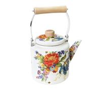 MEIZHITU Théière pour Induction Cuisine Extérieure Bouilloire À Thé en Émail Floral for Cuisinière for Eau Chaude, Décor Rétro, sans Sifflement(3L)