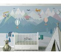 MEIZONGHUOJI Papier Peint Intissé Ballon Bleu Avion Voiture Enfants Salon Chambre Papier Peint Panoramique Décoration Murale 400Cm(W) X280Cm(H)