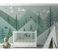 MEIZONGHUOJI Papier Peint Intissé Dessin Animé Montagne Forêt Ballon Enfants Salon Chambre Papier Peint Panoramique Décoration Murale 200Cm(W) X140Cm(H)
