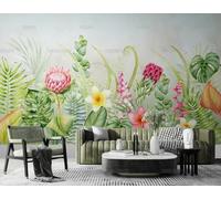 MEIZONGHUOJI Papier Peint Intissé Plantes Tropicales Aquarelle Fleurs Salon Chambre Papier Peint Panoramique Décoration Murale 350Cm(W) X256Cm(H)