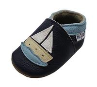 Mejale Bébé Chaussures en Cuir Garçons Ramper Fille Pantoufles Bébé Marche Mocassins,Dunkelblau,Segelboot,18-24 Mois,XL