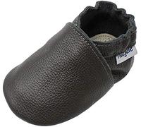 Mejale Chaussons Enfant Bébé en Cuir Doux-Chaussons Cuir Souple-Chaussures Premiers Pas,Gris Foncé,0-6 mois/12 cm