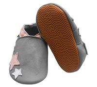 Mejale Pantoufles Bébé Enfant Garçon Fille Chaussures Bébé Rampant Pré-Marcheurs Chaussures en Cuir à Semelle Souple,Étoiles Roses Gris Clair,6-12 Mois,M