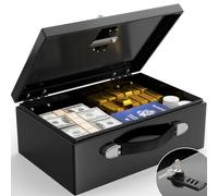 Mejasg Boîte à documents portable ignifuge avec code numérique et clé, coffre-fort de 18 l pour la maison avec poignée, résistant au feu, étanche, pour argent, médicaments, documents A4