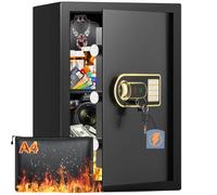 Mejasg Coffre-fort 65 l ignifuge avec compartiment à documents étanche ignifuge, coffre-fort de meubles avec étagère amovible et compartiment à piles externe, coffre-fort numérique pour la maison