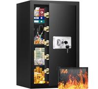Mejasg Coffre-fort extra large résistant au feu avec poche à documents ignifuge et 3 étagères amovibles, 102 l, robuste avec système d'alarme, coffre-fort pour maison, espèces, médicaments, documents