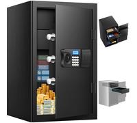 Mejasg Grand coffre-fort numérique, ignifuge, de 85 l, avec 2 tiroirs, 1 étagère amovible, système d'alarme, porte-documents ignifuge, pour la maison, les bijoux, l'argent liquide, les documents A4
