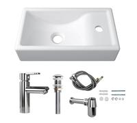 MEJE 41 x 23 x 10 cm Mini lavabo à fixation murale en céramique Petit trou pour robinet droit avec robinet et kit de drainage