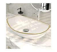 MEJE 56 x 40 cm Luxury Gold Bord ovale vasque au-dessus du comptoir, pot en céramique en porcelaine, lavabo, lavabo artificiel