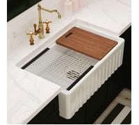 MEJE 83,8 x 50,8 cm Évier de Cuisine à Cuve Unique pour Station de Travail à Bord Avant avec Tablier-Céramique - Timbre Evier