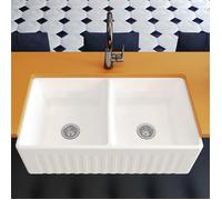 MEJE 84,4 x 45,7 cm Évier de cuisine de type Farmhouse,Évier à tablier, Évier réversible à double cuve pour cuisines