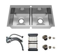 MEJE évier de cuisine en acier inoxydable à double cuve 80 x 45 x 22 cm , avec trou derobinet