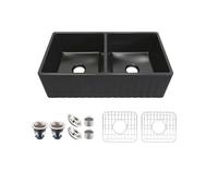 MEJE Évier de cuisine réversible 84,5 cm - Double bol 50/50 - Tablier avant - Avec planche à découper et égouttoir au fond - Noir