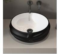 MEJE Évier en relief de 44.9cm avec vernis noir, évier de salle de bain au-dessus du comptoir, lavabo en porcelaine et céramique