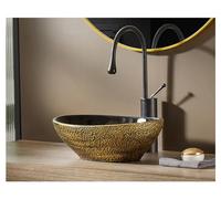 MEJE Vasque ovale de salle de bain en forme d'œuf 40,6 x 33 cm, motif antique, au-dessus du comptoir, vasque de salle de bain, doré vintage