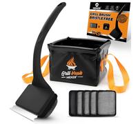 MEKER Brosse de barbecue sans poils avec seau pliable, 7 brosses de nettoyage pour barbecue avec réservoir d'eau pliable durable pour le nettoyage du gril, seau de barbecue portable, réservoir de