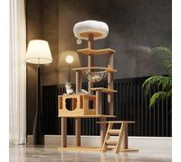 Mekidulu 165 cm - Grand poteau à gratter avec capsule spatiale - En jute - Échelle, cave, jouet pour chat