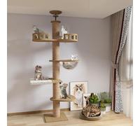Mekidulu Arbre à chat du sol au plafond, hauteur réglable (240-245 cm, 265-275 cm), avec griffoir de 11 cm de largeur, hamac pour chat, entièrement enveloppé de corde en sisal