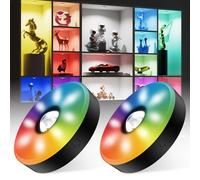 MEKKLEON Éclairage d'armoire RGB avec télécommande, 15 couleurs éclairage LED d'armoire, magnétique dimmable éclairage sous meuble LED, éclairage de vitrine sans fil avec fonction minuterie (Noir, lot