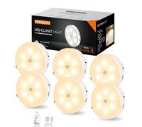 MEKKLEON Lot de 3 lampes rondes avec télécommande, 1 000 mAh rechargeables, pour dessous d'armoire, lampes LED de placard, lumières à coller sans fil pour dessous d'armoire,couloir, escalier 6pcs