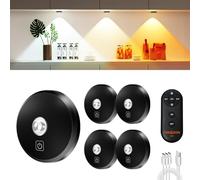 MEKKLEON Puck lumières avec télécommande Rechargeable, sans fil sous l’éclairage d’armoire,2000mAh à piles Tap Push Touch lumières (couleur bois, 3 Pcs) (Black, 5 Pcs)